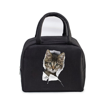 Cartoon 3D Cat Print Femei Bărbați Geantă de prânz Moda Animale Pisicuțe Genți portabile termoizolante Copii de școală Geantă de mână cu alimente multifuncționale