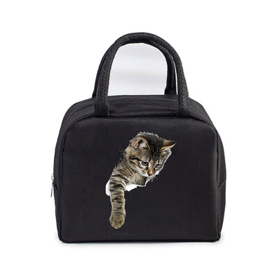 Cartoon 3D Cat Print Femei Bărbați Geantă de prânz Moda Animale Pisicuțe Genți portabile termoizolante Copii de școală Geantă de mână cu alimente multifuncționale