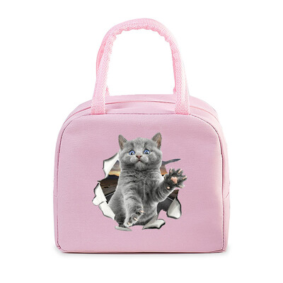 Cartoon 3D Cat Print Femei Bărbați Geantă de prânz Moda Animale Pisicuțe Genți portabile termoizolante Copii de școală Geantă de mână cu alimente multifuncționale