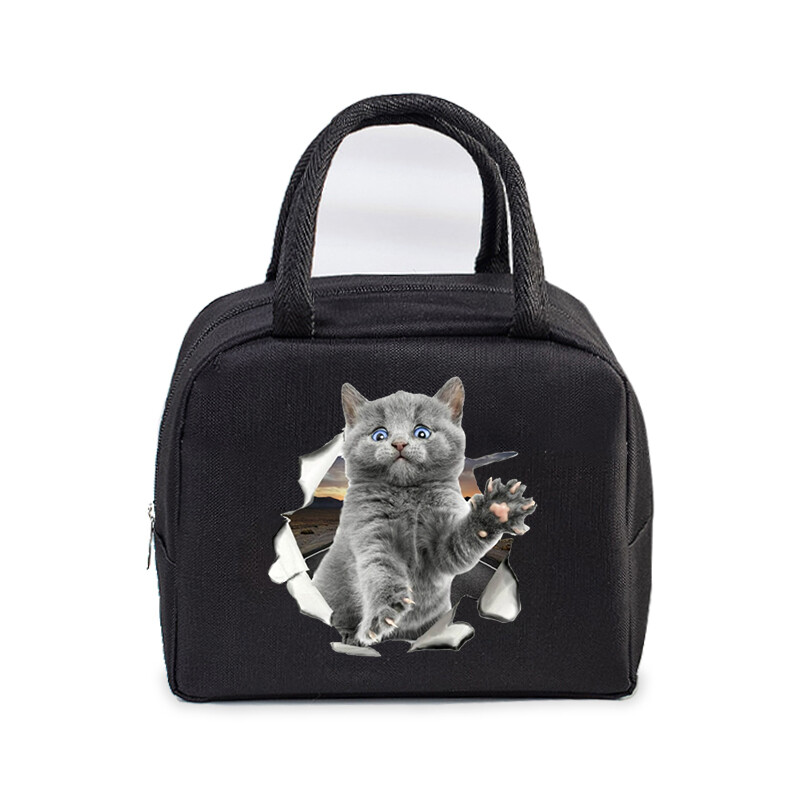 Cartoon 3D Cat Print Femei Bărbați Geantă de prânz Moda Animale Pisicuțe Genți portabile termoizolante Copii de școală Geantă de mână cu alimente multifuncționale