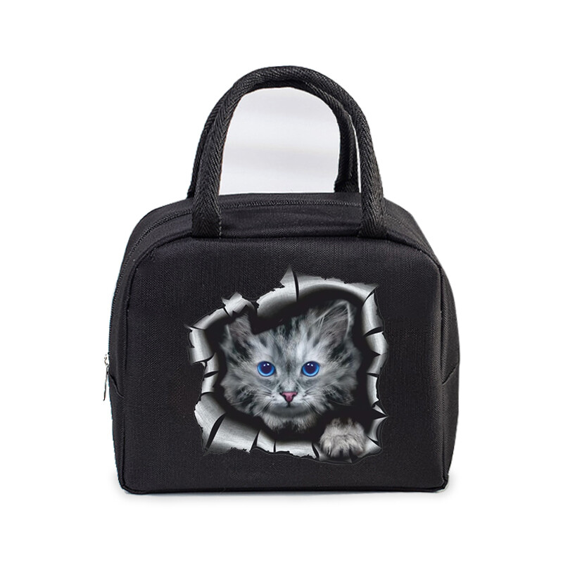 Cartoon 3D Cat Print Femei Bărbați Geantă de prânz Moda Animale Pisicuțe Genți portabile termoizolante Copii de școală Geantă de mână cu alimente multifuncționale