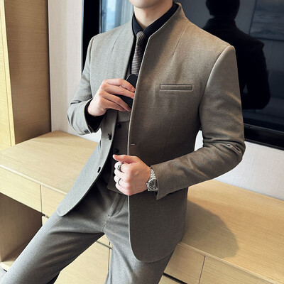 Koreai stílusú férfi öltöny szett Slim Fit üzleti öltöny Gyapjú blézer háromrészes szett Elegáns társasági formális férfi ruházat 5XL-M