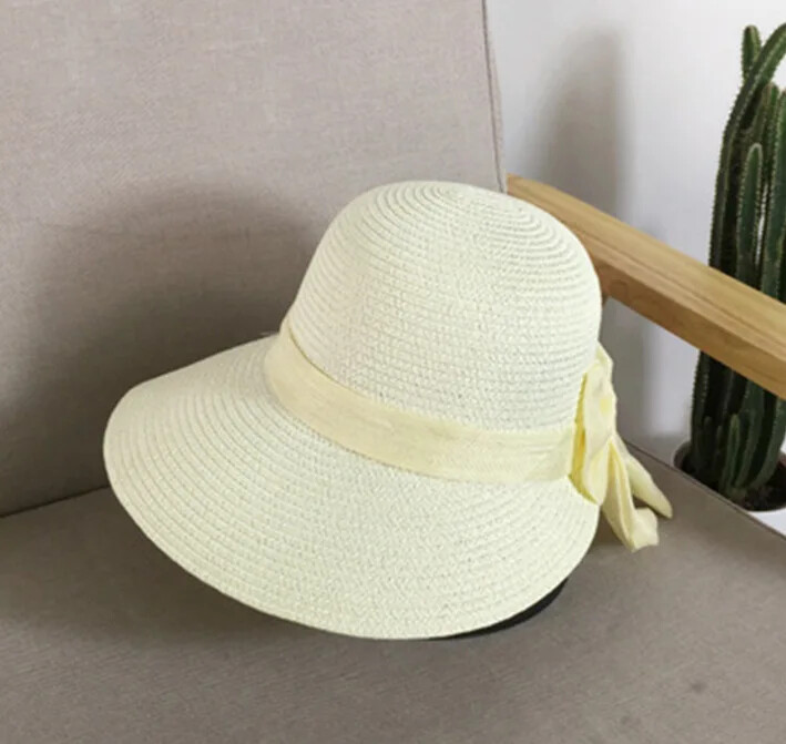 Pălărie de soare pentru femei 2020, cu fundă mare, cu boruri largi, pălării de vară floppy pentru femei, pălărie de găleată din paie de plajă Panama, cu vizor de protecție solară, șapcă pentru femei.