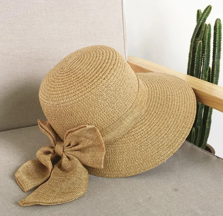 Pălărie de soare pentru femei 2020, cu fundă mare, cu boruri largi, pălării de vară floppy pentru femei, pălărie de găleată din paie de plajă Panama, cu vizor de protecție solară, șapcă pentru femei.