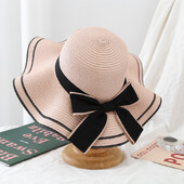 Pălărie de paie simplă de damă cu decor Pălărie de soare de vară pliabilă pentru femei de plajă pentru stil la modă