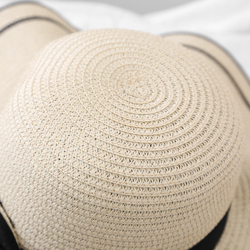 Pălărie de paie simplă de damă cu decor Pălărie de soare de vară pliabilă pentru femei de plajă pentru stil la modă
