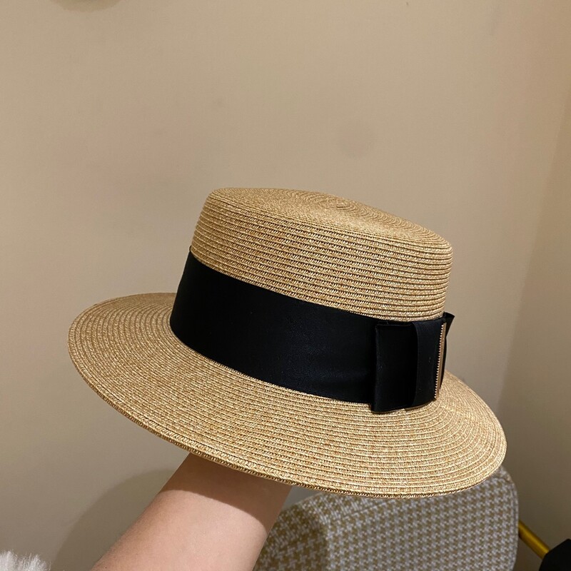 Klasični modni ravni slamnati šešir za žene Šešir za sunčanje s UV zaštitom Šešir za odmor Ženski šešir za plažu Proljeće ljeto Elegantni cilindar s mašnom