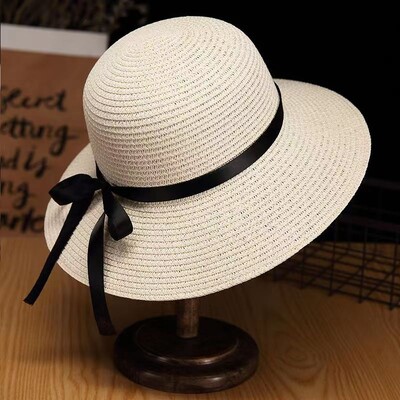 Летни дамски сламени шапки с бантик с широка периферия, флопи панамски шапки, женски дамски сгъваеми плажни шапки за слънце
