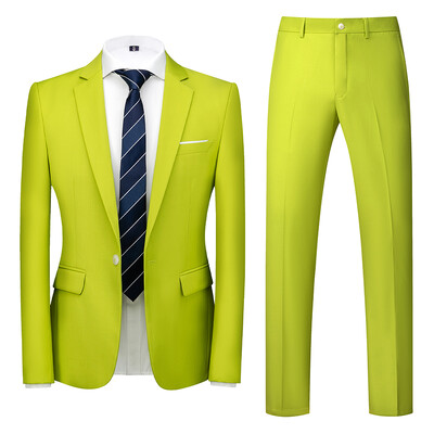 Karaliskais zils uzvalks, 2 daļīgs vīriešu komplekts, kāzu ballītes svinīga kleita, žakete un bikses, Āzijas izmērs, melns balts, dzeltens pelēks