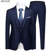 Vīriešu uzvalki kāzām, 3 dab. — eleganti 2 tērpu komplekti, žaketes jakas, veste, bikses, modes greznība, vasaras klasika 2024, svinīgs apģērbs