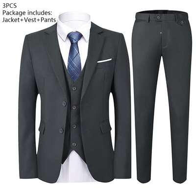 Vīriešu uzvalki kāzām, 3 dab. — eleganti 2 tērpu komplekti, žaketes jakas, veste, bikses, modes greznība, vasaras klasika 2024, svinīgs apģērbs