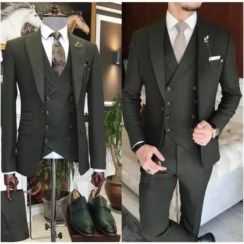 3 piese New Business Khaki Formal Costume pentru bărbați Slim Fit Nunta Mire Bal Terno Masculino Personalizat Blazer Jachetă Vesta Pantaloni Set