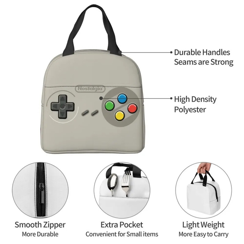 Joc video retro Controler turbo Cutii portabile de prânz Multifuncțional Gamer Lover Cooler termic pentru alimente, geantă de prânz pentru copii