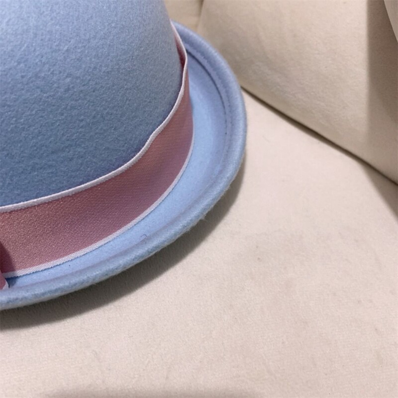 Modes japāņu stila filcs Fedora cepures kupols, mīksts Panamas vāciņš Eleganta, salda Bowknot kausa cepure rudens ziemai