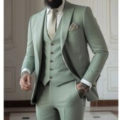 Sage Green Slim Fit vīriešu kostīmi, trīsdaļīgi (jaka + veste + bikses) Kāzu līgavainis smokingi Izlaiduma balles svinības vīriešu bleizeri Traje Hombre