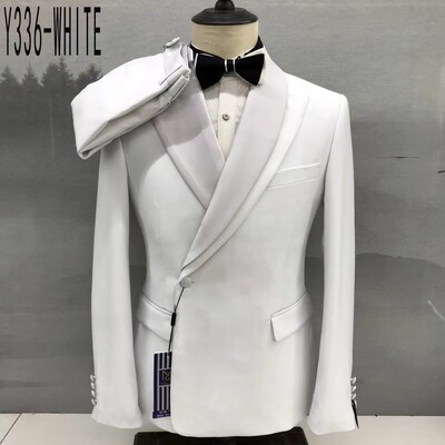 Costume negre de modă pentru bărbați, slim fit, pantaloni, pantaloni, set 2 piese, bal, nuntă, afaceri, costum pentru bărbați, șal, rever, smoking