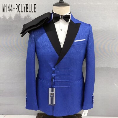 Costume negre de modă pentru bărbați, slim fit, pantaloni, pantaloni, set 2 piese, bal, nuntă, afaceri, costum pentru bărbați, șal, rever, smoking