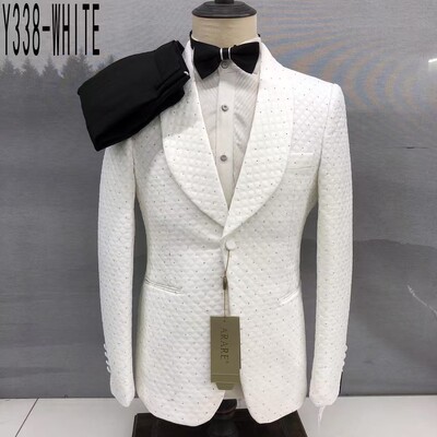 Costume negre de modă pentru bărbați, slim fit, pantaloni, pantaloni, set 2 piese, bal, nuntă, afaceri, costum pentru bărbați, șal, rever, smoking