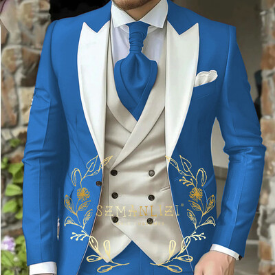 Costum de bărbați clasic verde deschis 3 piese smoking cu rever cu vârfuri Set de costume de nuntă pentru bărbați la modă Business Blazer Pantaloni Vestă