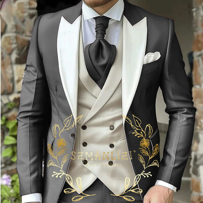 Costum de bărbați clasic verde deschis 3 piese smoking cu rever cu vârfuri Set de costume de nuntă pentru bărbați la modă Business Blazer Pantaloni Vestă