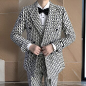 Costume pentru bărbați cu litere imprimate, smoking de mire, slim fit, la dublu piept, pentru nuntă, 2 buc, costum masculin, jachetă cu pantaloni 2024