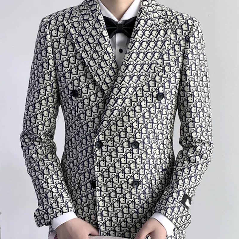 Costume pentru bărbați cu litere imprimate, smoking de mire, slim fit, la dublu piept, pentru nuntă, 2 buc, costum masculin, jachetă cu pantaloni 2024