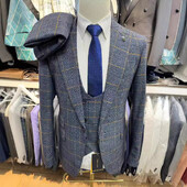 Rūtaini vīriešu uzvalki izlaiduma ballītei, 3 dab. Kāzu līgavainis smokings, vīriešu modes ikdienas uzvalks, jaka, veste ar biksēm