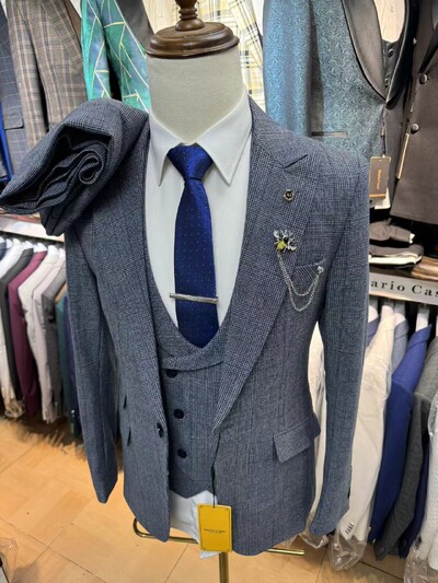 Rūtaini vīriešu uzvalki izlaiduma ballītei, 3 dab. Kāzu līgavainis smokings, vīriešu modes ikdienas uzvalks, jaka, veste ar biksēm