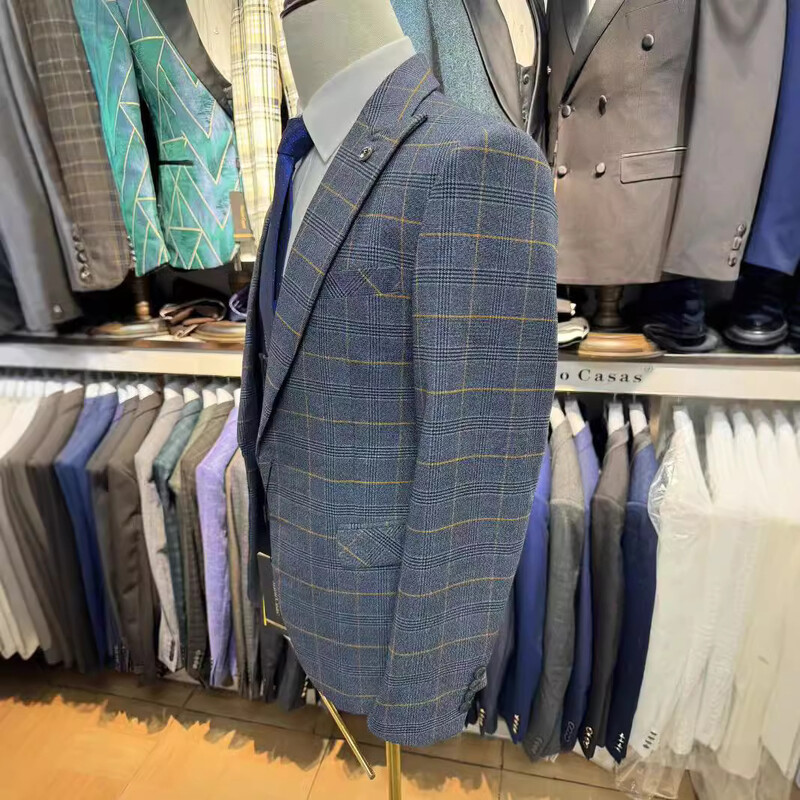 Rūtaini vīriešu uzvalki izlaiduma ballītei, 3 dab. Kāzu līgavainis smokings, vīriešu modes ikdienas uzvalks, jaka, veste ar biksēm