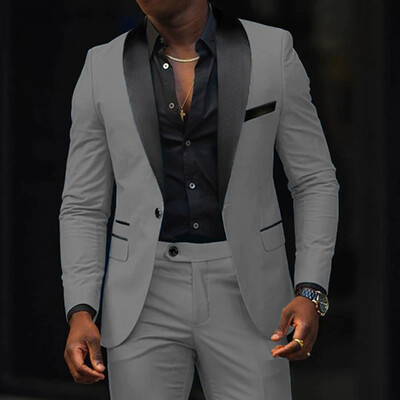 Jachetă de costum pentru bărbați, toamnă, slim fit, blazer cu un nasture, modă, formală, Anglia, pentru bărbați, haină, pantaloni, set de 2 bucăți