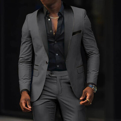 Jachetă de costum pentru bărbați, toamnă, slim fit, blazer cu un nasture, modă, formală, Anglia, pentru bărbați, haină, pantaloni, set de 2 bucăți