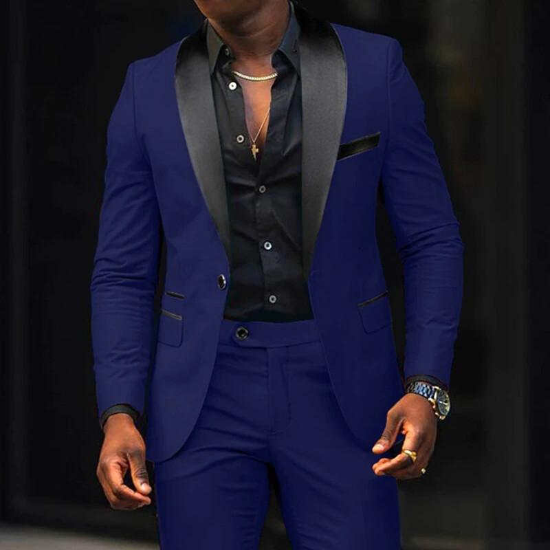 Jachetă de costum pentru bărbați, toamnă, slim fit, blazer cu un nasture, modă, formală, Anglia, pentru bărbați, haină, pantaloni, set de 2 bucăți