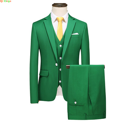 Seturi pentru bărbați verde smarald, costume de afaceri ocazional de culoare solidă / pentru bărbați, cu un singur buton, sacouri, haină, vestă, pantaloni, pantaloni