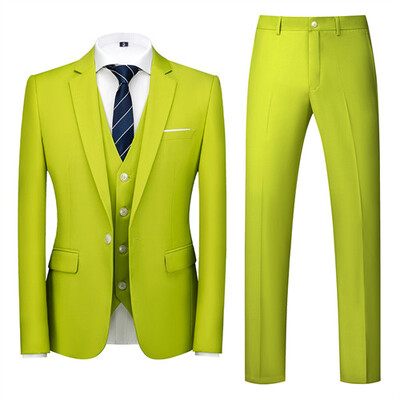 Seturi pentru bărbați verde smarald, costume de afaceri ocazional de culoare solidă / pentru bărbați, cu un singur buton, sacouri, haină, vestă, pantaloni, pantaloni