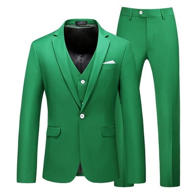 Seturi pentru bărbați verde smarald, costume de afaceri ocazional de culoare solidă / pentru bărbați, cu un singur buton, sacouri, haină, vestă, pantaloni, pantaloni