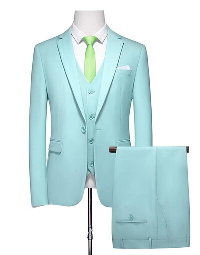 Seturi pentru bărbați verde smarald, costume de afaceri ocazional de culoare solidă / pentru bărbați, cu un singur buton, sacouri, haină, vestă, pantaloni, pantaloni