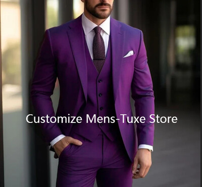 Costume pentru bărbați mov Blazer elegant Terno de înaltă calitate, jachetă 3 piese, pantaloni, set de vestă, ținute de afaceri Costum Homme Slim Fit 2024