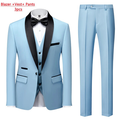 Jachetă M-6XL Vestă Pantaloni Culoare uni Costum formal de birou pentru bărbați de afaceri Rochie de mireasă de petrecere Blazer Vestă Pantaloni Tuxedo