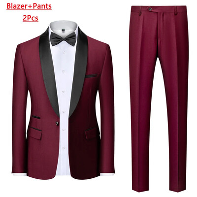 Jachetă M-6XL Vestă Pantaloni Culoare uni Costum formal de birou pentru bărbați de afaceri Rochie de mireasă de petrecere Blazer Vestă Pantaloni Tuxedo