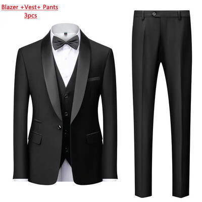 Jachetă M-6XL Vestă Pantaloni Culoare uni Costum formal de birou pentru bărbați de afaceri Rochie de mireasă de petrecere Blazer Vestă Pantaloni Tuxedo