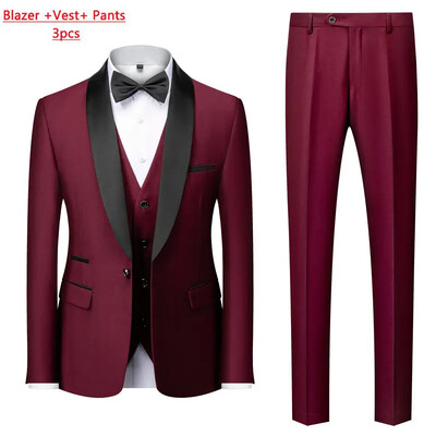Jachetă M-6XL Vestă Pantaloni Culoare uni Costum formal de birou pentru bărbați de afaceri Rochie de mireasă de petrecere Blazer Vestă Pantaloni Tuxedo