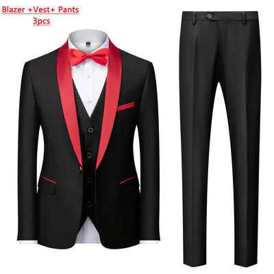 Jachetă M-6XL Vestă Pantaloni Culoare uni Costum formal de birou pentru bărbați de afaceri Rochie de mireasă de petrecere Blazer Vestă Pantaloni Tuxedo