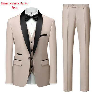 Jachetă M-6XL Vestă Pantaloni Culoare uni Costum formal de birou pentru bărbați de afaceri Rochie de mireasă de petrecere Blazer Vestă Pantaloni Tuxedo