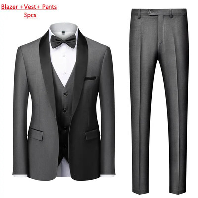 Jachetă M-6XL Vestă Pantaloni Culoare uni Costum formal de birou pentru bărbați de afaceri Rochie de mireasă de petrecere Blazer Vestă Pantaloni Tuxedo