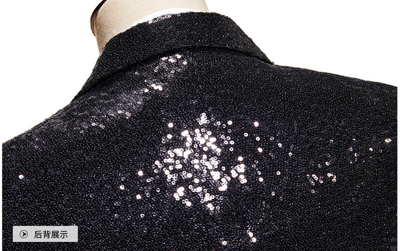 Paiete negre strălucitoare, jachetă și pantaloni pentru bărbați, set 2 buc costume pentru bărbați nunta mire scenă bal costum spumant Homme Pour Mariage