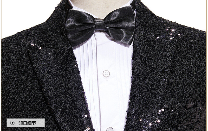 Paiete negre strălucitoare, jachetă și pantaloni pentru bărbați, set 2 buc costume pentru bărbați nunta mire scenă bal costum spumant Homme Pour Mariage