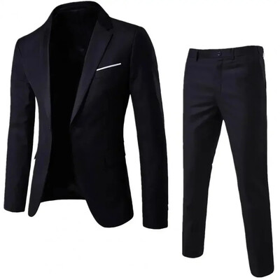 1 set costum bărbați elegant, costum de afaceri anti-deformare, slim fit, buzunare cu un buton, set de costum pentru nuntă