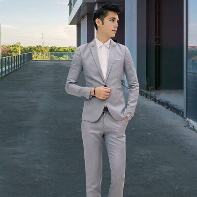 2 bucăți/set pantaloni blazer pentru bărbați, culoare solidă, rever, mânecă lungă, cu un singur piept, costum pentru bărbați, haină, pantaloni, costum de afaceri cu talie mijlocie, pentru bărbați