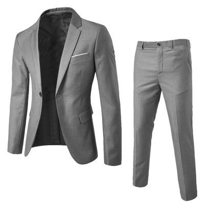 2 bucăți/set pantaloni blazer pentru bărbați, culoare solidă, rever, mânecă lungă, cu un singur piept, costum pentru bărbați, haină, pantaloni, costum de afaceri cu talie mijlocie, pentru bărbați