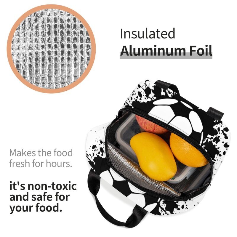 Soccer Splatz torba za ručak za žene Nogometni uzorak, prijenosni hladnjak, toplinski izolirana kutija za ručak, višenamjenska Bento kutija za hranu